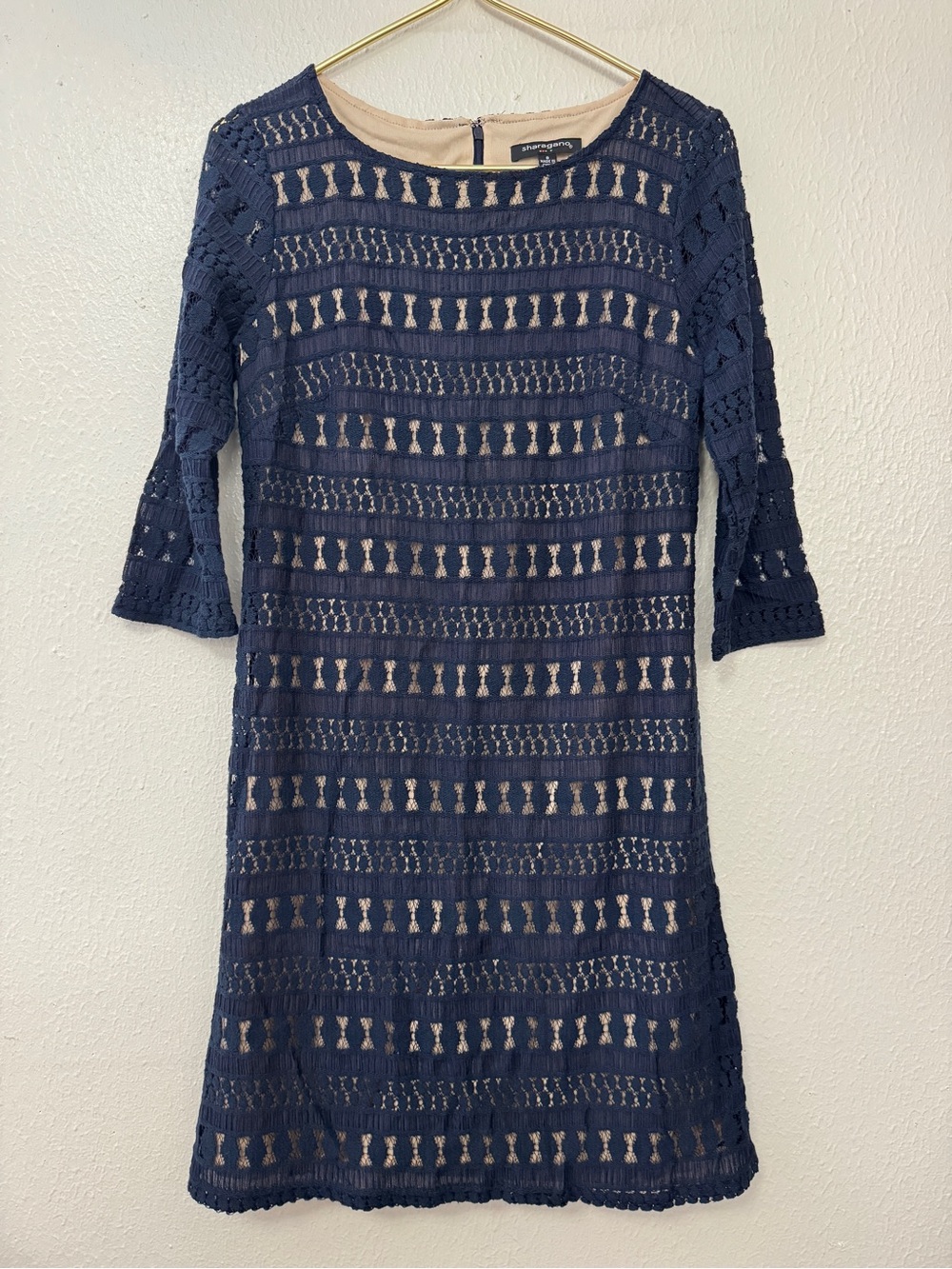 Sharagano Womens Scoop Neck Shift Dress 6 Long 3/4 Sleeve